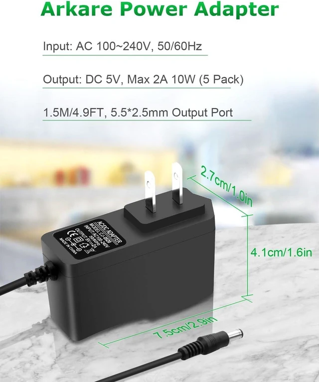 Alt view image 11 of 12 - 5V 2A Power Supply Adapter DC 5V 2000mA Power Cord AC/DC Charger AC 100V-240V to DC 5 Volt 1.5A 1Amp 0.5A for Security Camera Baby Monitor Graco Swing TV Box Raspberry Pi USB Type C (5 Pack)