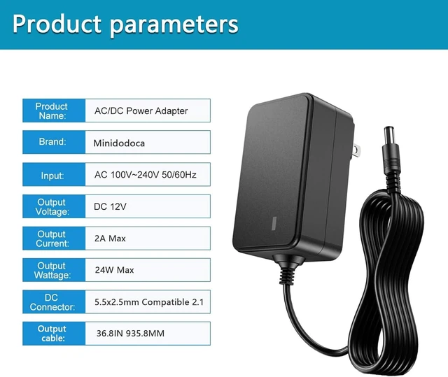 Alt view image 12 of 14 - 12V 2A AC Adapter Charger Replacement with 2 Tips Regulated 12 Volts 2000mA Power Supply Cord for LED Strip Light CCTV Camera BT Speaker GPS Webcam Router DC12V Transformer (6 Pack)