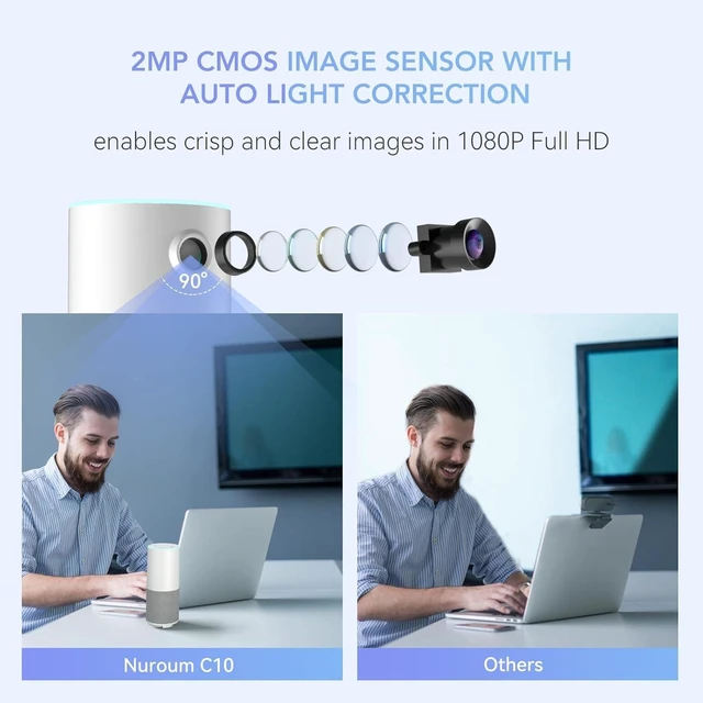 Alt view image 11 of 14 - C10(2nd Gen) 1080P Conference Webcam with Microphone Speaker, Portable All in One Computer Camera for Video Conference, AI Noise Cancellation & AGC, USB Plug&Play for PC/Desktop Zoom/Teams