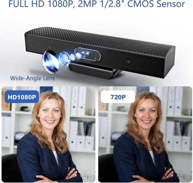 Alt view image 10 of 14 - Conference Room Camera, 3-in-1, 1080p Full HD Webcam with Microphone and Speaker, USB Plug and Play, Wide Angle Video Conference Camera for Desktop, Laptop, Mac, PC (Black)