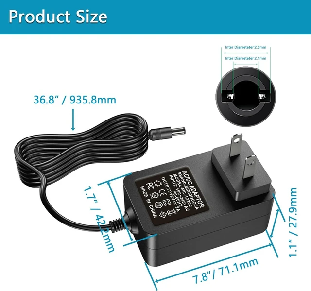 Alt view image 11 of 14 - 12V 2A AC Adapter Charger Replacement with 2 Tips Regulated 12 Volts 2000mA Power Supply Cord for LED Strip Light CCTV Camera BT Speaker GPS Webcam Router DC12V Transformer (6 Pack)