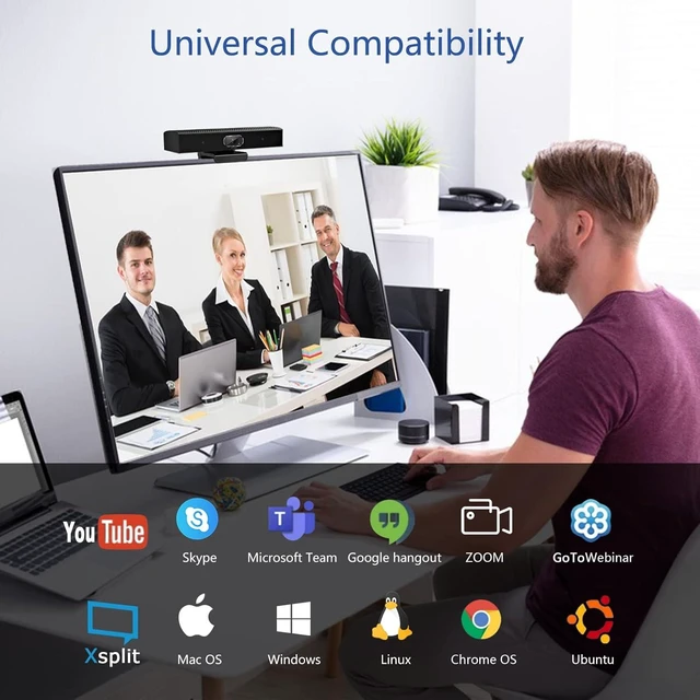 Alt view image 14 of 14 - Conference Room Camera, 3-in-1, 1080p Full HD Webcam with Microphone and Speaker, USB Plug and Play, Wide Angle Video Conference Camera for Desktop, Laptop, Mac, PC (Black)