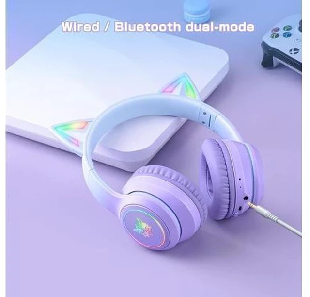 Alt view image 12 of 14 - SIMGAL Bluetooth Cat Ear Headphones for Kids, Wireless & Wired Mode Foldable Headset with Mic, RGB LED Light, for Girls School Gaming, Compatible with Mobile Phones PC Tablet