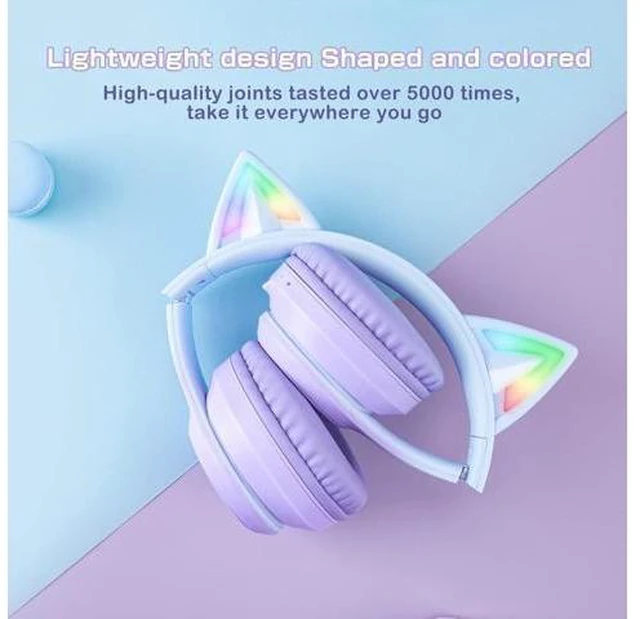 Alt view image 13 of 14 - SIMGAL Bluetooth Cat Ear Headphones for Kids, Wireless & Wired Mode Foldable Headset with Mic, RGB LED Light, for Girls School Gaming, Compatible with Mobile Phones PC Tablet