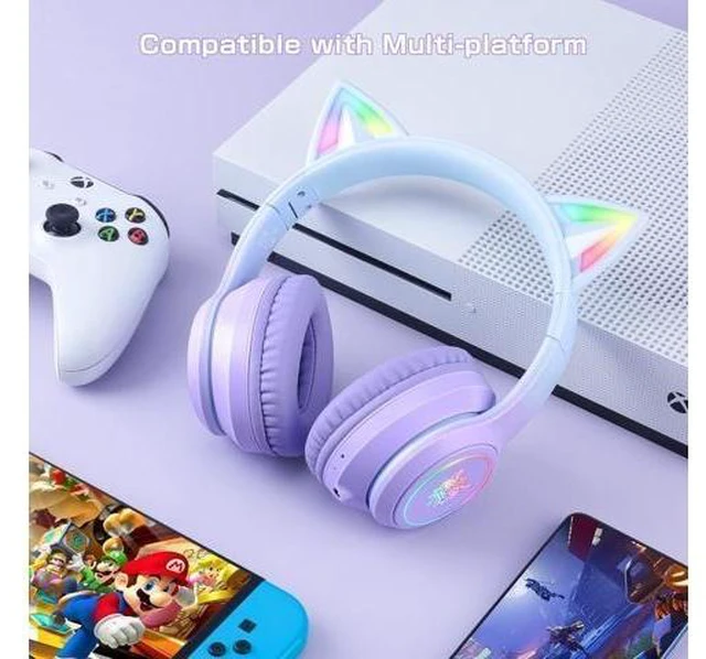 Alt view image 14 of 14 - SIMGAL Bluetooth Cat Ear Headphones for Kids, Wireless & Wired Mode Foldable Headset with Mic, RGB LED Light, for Girls School Gaming, Compatible with Mobile Phones PC Tablet