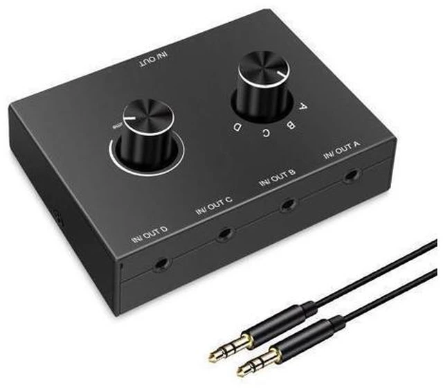 Alt view image 6 of 10 - 4 Port Audio Switch, 3.5mm Audio Switcher, Stereo AUX Audio Selector, 4 Input 1 Output / 1 Input 4 Output Audio Splitter Switcher, Audio Switcher Box, 4 channel switch knob, No External Power Required