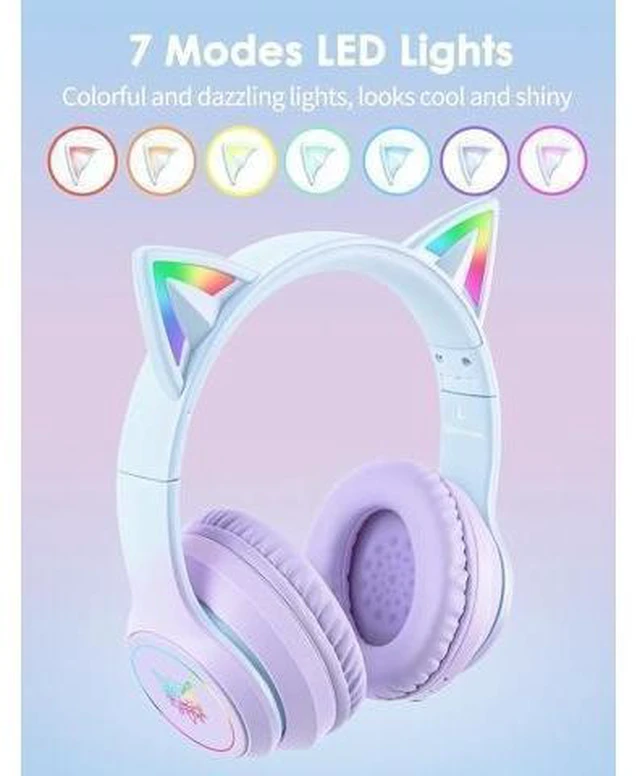 Alt view image 12 of 12 - ONITOON Cat Ear Bluetooth Headphones with Micphone for Kids and Adults, LED Light Up Wireless HI-FI Sound Quality, Over-Ear Headphones with Volume Control for iPhone/iPad/Laptop/PC(55H Pla (FRKIDD3)