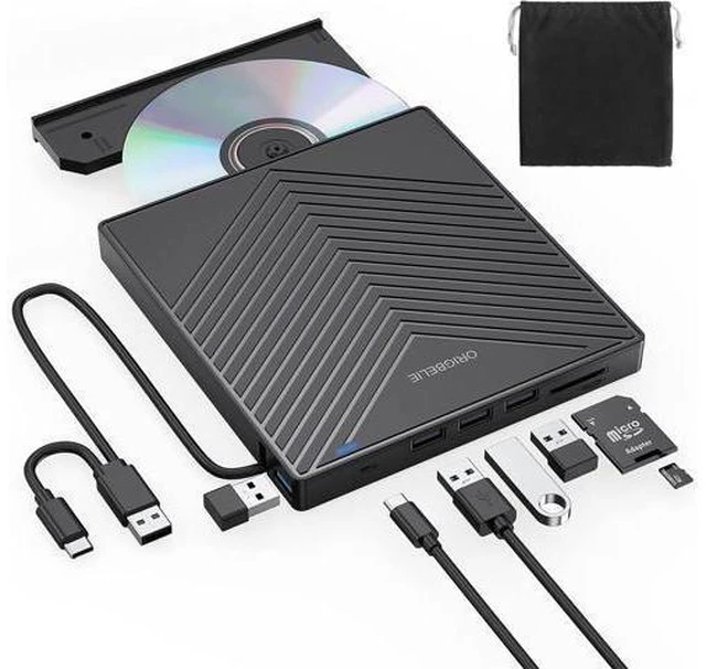 Alt view image 8 of 14 - ORIGBELIE External CD DVD Drive, Ultra Slim CD Burner USB 3.0 with 4 USB Ports and 2 TF/SD Card Slots, Optical Disk Drive for Laptop Mac, PC Windows 11/10/8/7 Linux OS
