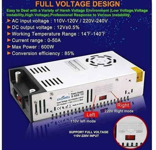 Alt view image 10 of 14 - New Version AC to DC Converter, EAGWELL SMPS 110V AC to 12V DC Converter Power Supply Adjustable Switch Power Supply Transformer Max 50A 600W