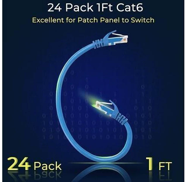Alt view image 9 of 14 - Patch Cables Cat6 0.5ft 24 Pack, Ethernet Patch Cable 10G, Cat 6 Patch Cable for Patch Panel to Switch, Flexiable Cat 6 Ethernet Cable with Gold Plated Blue
