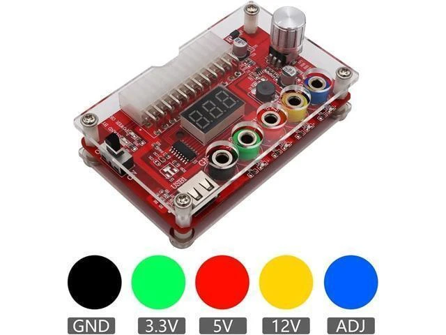 Alt view image 8 of 12 - 24 Pins ATX Power Supply Breakout Board and Acrylic Case Kit Module Adapter PC Power Connector Support 3.3V/5V/12V 1.8V-10.8V(ADJ) (10pcs)