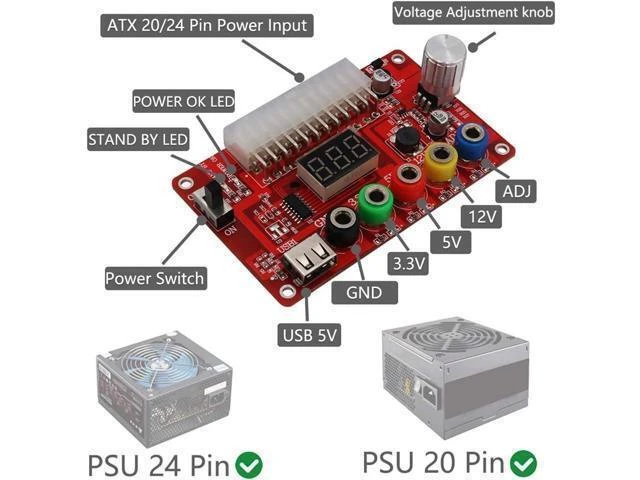 Alt view image 10 of 12 - 24 Pins ATX Power Supply Breakout Board and Acrylic Case Kit Module Adapter PC Power Connector Support 3.3V/5V/12V 1.8V-10.8V(ADJ) (10pcs)