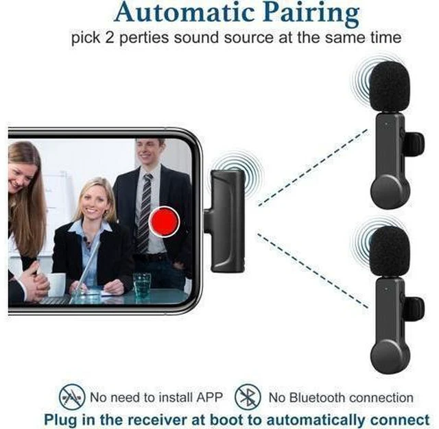 Alt view image 8 of 12 - 2Pcs Wireless Microphone for iPhone iPad, Plug-Play Wireless Lavalier Microphone for Video Recording, TikTok, YouTube, Vloggers, Auto-Sync Noise Reduction Wireless Lapel Mic