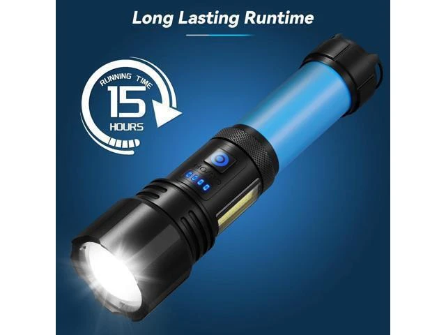 Alt view image 10 of 14 - Rechargeable Flashlight 2 Pack 900000 High Lumens Super Bright Flash Light 7 Modes with COB Work Light IPX6 Waterproof Powerful Handheld LED Flashlights for Camping Hiking