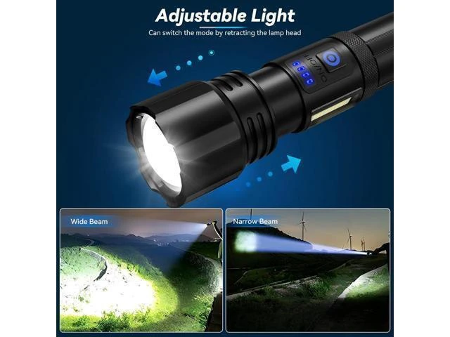 Alt view image 12 of 14 - Rechargeable Flashlight 2 Pack 900000 High Lumens Super Bright Flash Light 7 Modes with COB Work Light IPX6 Waterproof Powerful Handheld LED Flashlights for Camping Hiking