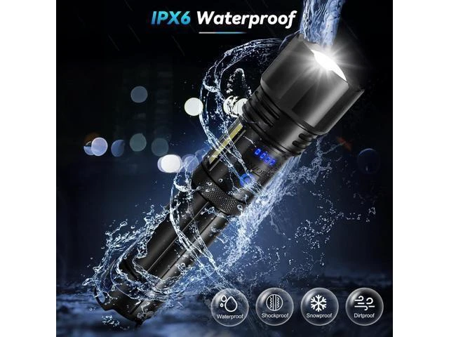 Alt view image 13 of 14 - Rechargeable Flashlight 2 Pack 900000 High Lumens Super Bright Flash Light 7 Modes with COB Work Light IPX6 Waterproof Powerful Handheld LED Flashlights for Camping Hiking