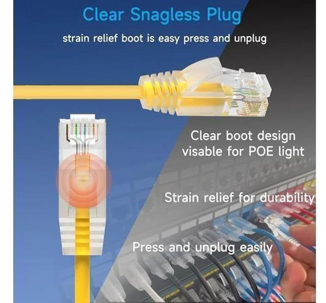 Alt view image 11 of 14 - Cat6a Slim Ethernet Patch Cable 1 ft (24 Pack), Cat6a Patch Cable for Data Centers, Cat 6 Patch Cable 10G, Network Patch Cables for Home and Enterprise Network -Yellow