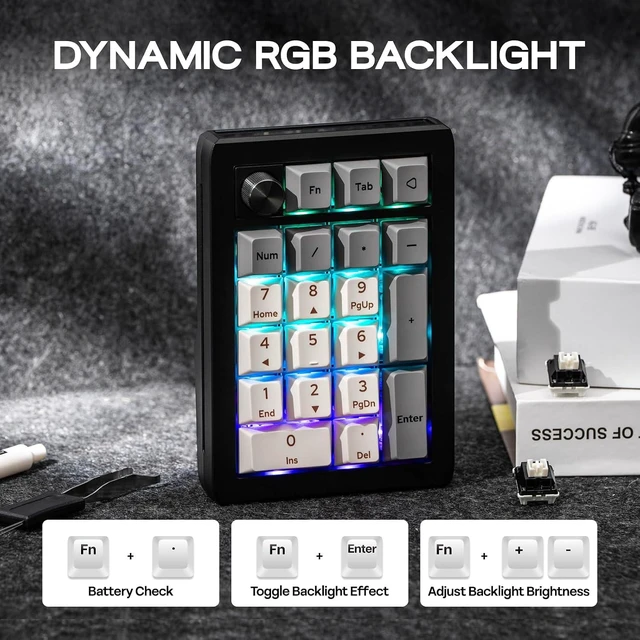Alt view image 13 of 14 - EK21 VIA Gasket Number Pad w/ 1000mAh Battery, BT 5.0/2.4GHz/Wired | Hot-Swap Numpad with Aluminum Alloy knob, Programmable for Win/Mac/Gaming (Black Silver, Wisteria V2 Switch)
