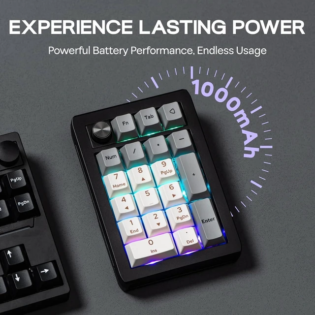 Alt view image 14 of 14 - EK21 VIA Gasket Number Pad w/ 1000mAh Battery, BT 5.0/2.4GHz/Wired | Hot-Swap Numpad with Aluminum Alloy knob, Programmable for Win/Mac/Gaming (Black Silver, Wisteria V2 Switch)