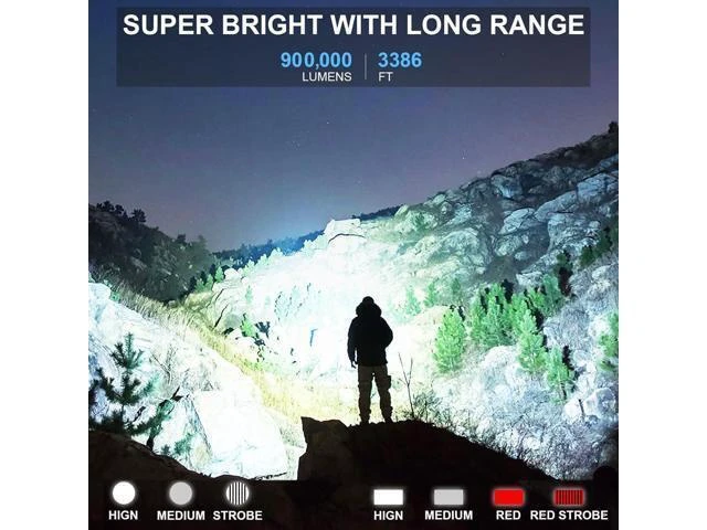 Alt view image 8 of 12 - Rechargeable Flashlights High Lumens, 990,000 Lumens Bright Led Flashlight with 7 Modes, Powerful Flash Light for Home Camping Hiking Outdoor