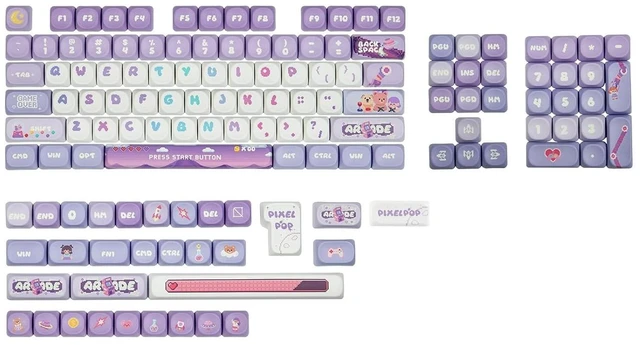 Alt view image 2 of 2 - X PlanetMars: Purple Pixelpop Arcade Keycap Set, 136 Keys MOA Profile PBT Keycaps for Mechanical Key
