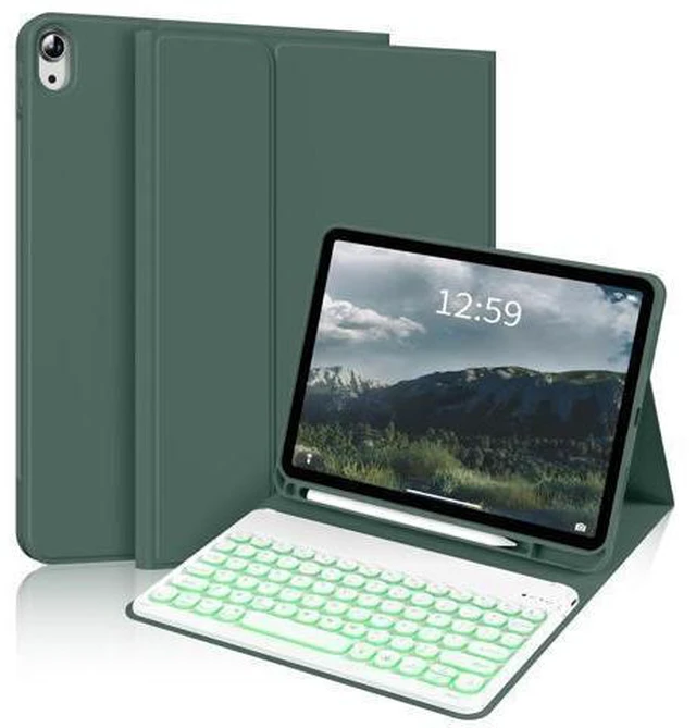 Alt view image 6 of 10 - kenke for iPad 10th Generation Case with Keyboard 10.9 inch 2022, Detachable Wireless Bluetooth iPad Keyboard Case with Built-in Left Side Pencil Holder, Backlit White Circular Keycaps (Dark Green