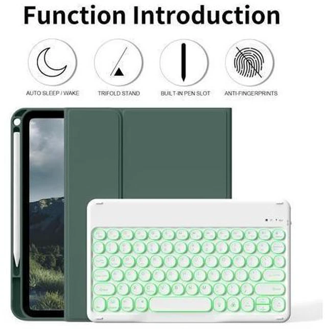 Alt view image 7 of 10 - kenke for iPad 10th Generation Case with Keyboard 10.9 inch 2022, Detachable Wireless Bluetooth iPad Keyboard Case with Built-in Left Side Pencil Holder, Backlit White Circular Keycaps (Dark Green