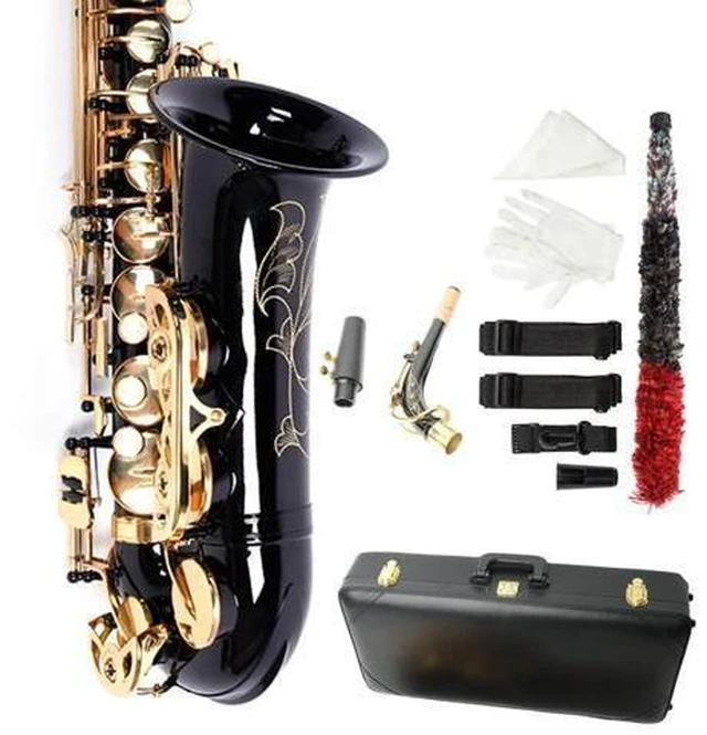 Alt view image 7 of 12 - Alto Saxophone Drop E Brass Sax Full Kit for Student Beginners with Carving, Mouthpiece, Carrying Case, Gloves, Cleaning Cloth Bar, Detachable Strap, Shoulder Strap, Reed