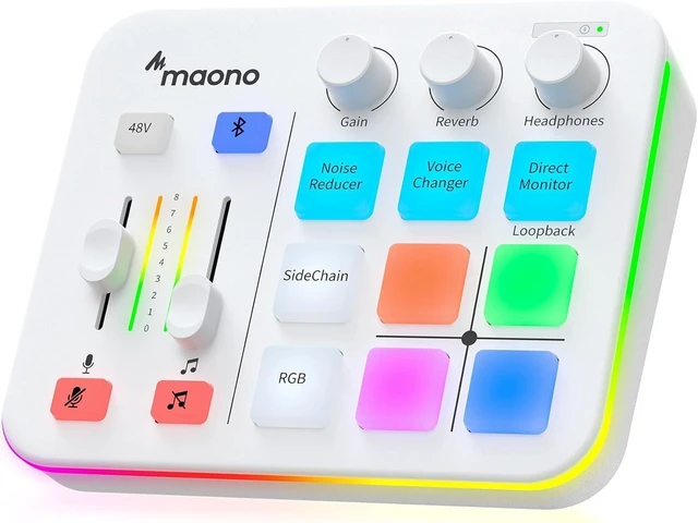 Alt view image 2 of 2 - Gaming Audio Mixer, Audio Interface with Pro-preamp, RGB, Bluetooth, 48V Phantom Power for Live Stre