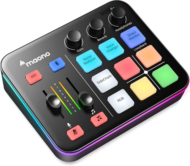 Alt view image 2 of 2 - Gaming Audio Mixer, Audio Interface with Pro-preamp, RGB, Bluetooth, 48V Phantom Power for Live Stre