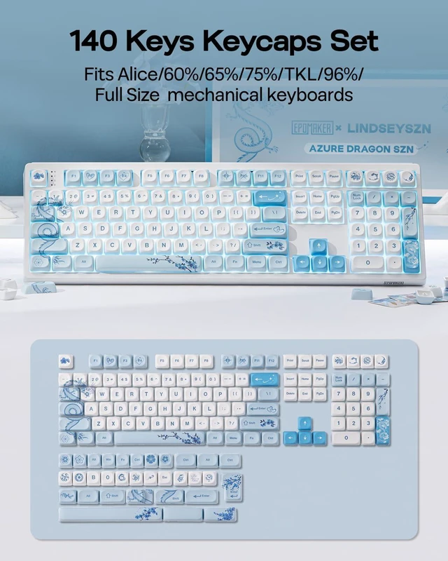 Alt view image 14 of 14 - x LINDSEYSZN Azure Dragon SZN Keycaps Set - 140 Keys Five-side Dye-sub PBT Keycaps, MOA Profile, MX-Style Compatible for Alice/60%/65%/75%/TKL/96%/Full Size Layout Mechanical Gaming Keyboards