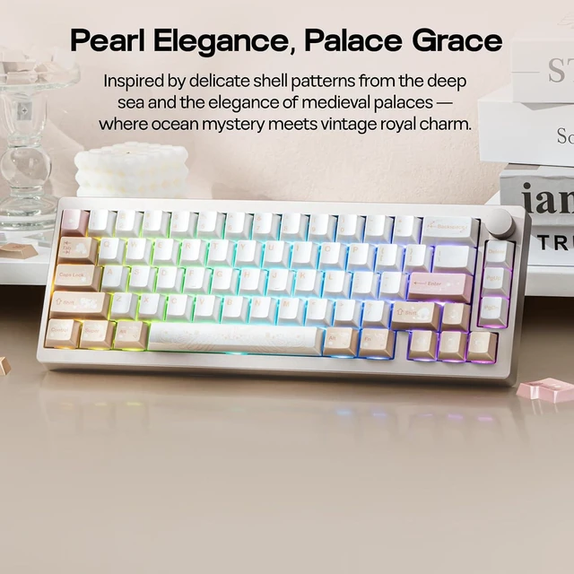 Alt view image 10 of 14 - Opalux Keycaps Set - 134 Keys PBT Keycaps with Exquisite Seashell Pattern, Cherry Profile, MX-Style Compatible for 60%/65%/75%/TKL/1800/Full Size ANSI/ISO Layout Mechanical Gaming Keyboards
