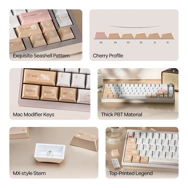 Alt view image 11 of 14 - Opalux Keycaps Set - 134 Keys PBT Keycaps with Exquisite Seashell Pattern, Cherry Profile, MX-Style Compatible for 60%/65%/75%/TKL/1800/Full Size ANSI/ISO Layout Mechanical Gaming Keyboards