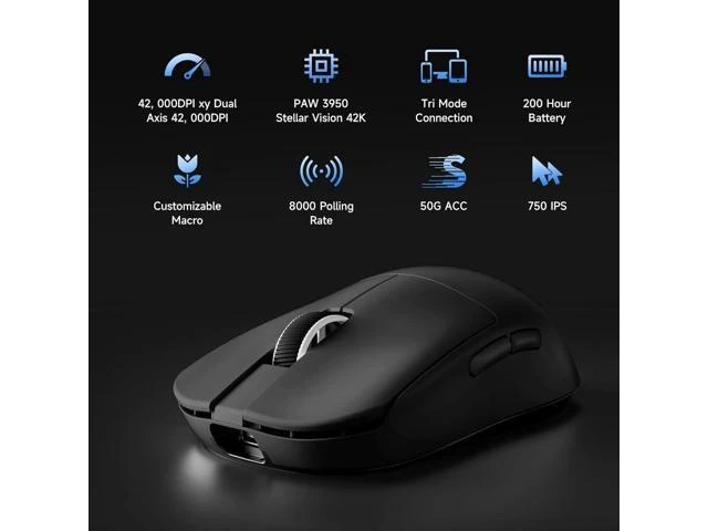 Alt view image 12 of 14 - L7 Ultra+ Wireless Gaming Mouse, Lightweight 48g, Ergonomic Mouse with 42K DPI, PAW3950, Optical Switch, 20000 FPS, Dual 8K Polling and 7 Programmable Buttons, 3-Mode Connect, PC/Mac - Black