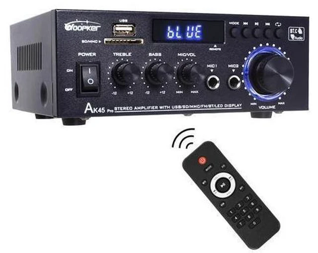 Alt view image 8 of 14 - WOOPKER AK45 Pro Stereo Amplifier, 50Wx2 Bluetooth 5.0 Receiver HiFi 2 Channel Power Amplifier for Wired Speaker, Support USB, SD, RCA, MIC Input, Treble & Bass Control Karaoke Music Player