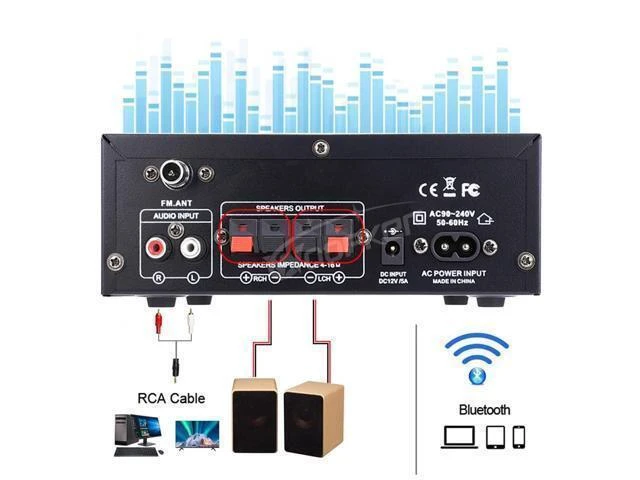 Alt view image 12 of 14 - WOOPKER AK45 Pro Stereo Amplifier, 50Wx2 Bluetooth 5.0 Receiver HiFi 2 Channel Power Amplifier for Wired Speaker, Support USB, SD, RCA, MIC Input, Treble & Bass Control Karaoke Music Player