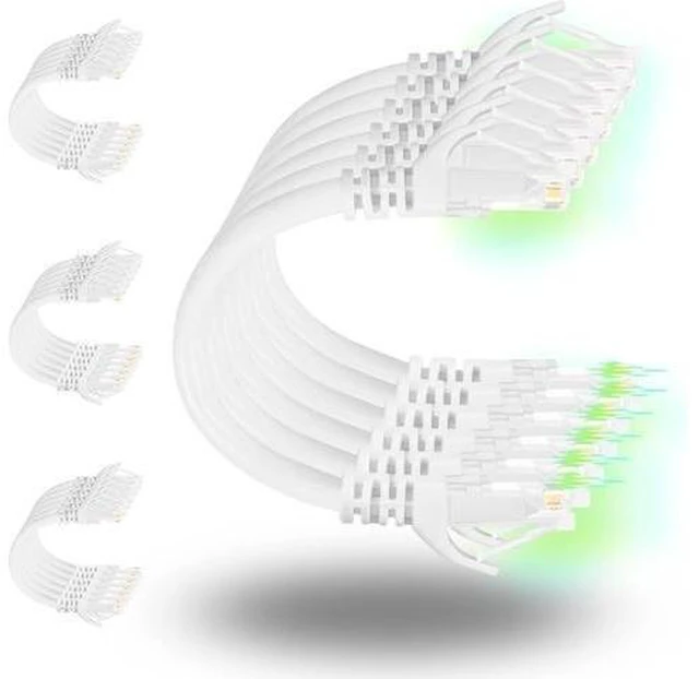 Alt view image 13 of 13 - Patch Cables Cat6 1ft (24 Pack), Ethernet Patch Cable 10G, Cat 6 Patch Cable for Patch Panel to Switch, Flexiable Cat 6 Ethernet Cable with Gold Plated - White