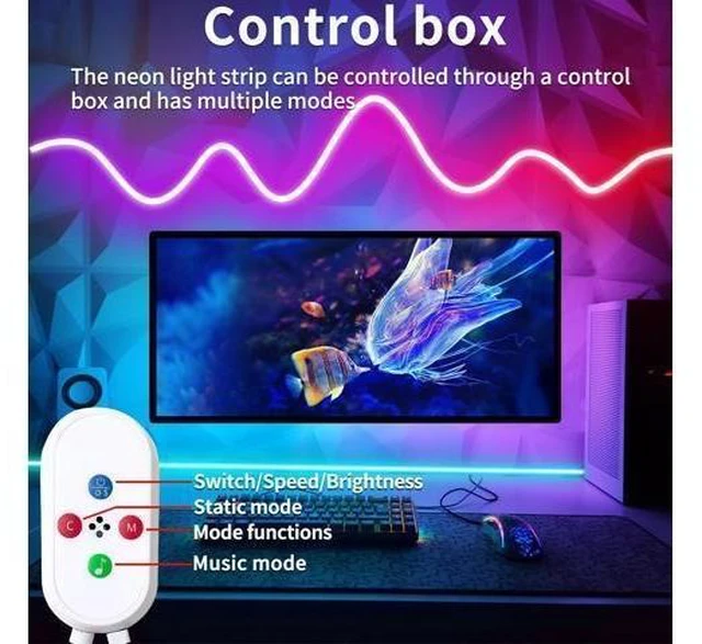 Alt view image 10 of 14 - 50ft LED Neon Strip Light with Remote APP Control IP65 Waterproof Flexible neon LED Rope Lights 24V RGB neon LED Lights for Bedroom Room Outdoors Dcor