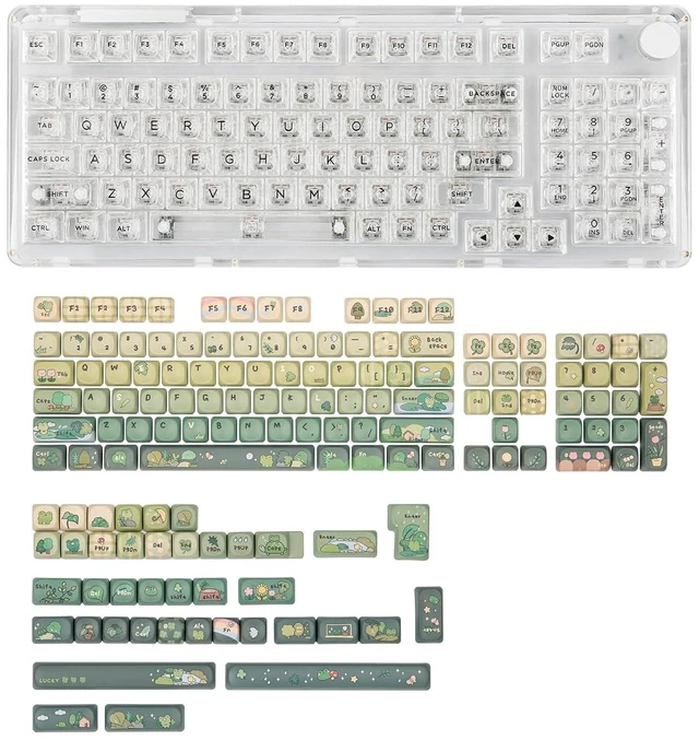 Alt view image 2 of 2 - Phantom 98 Hot Swappable Crystal Mechanical Keyboard with Rainy Froggy Day Keycap Set