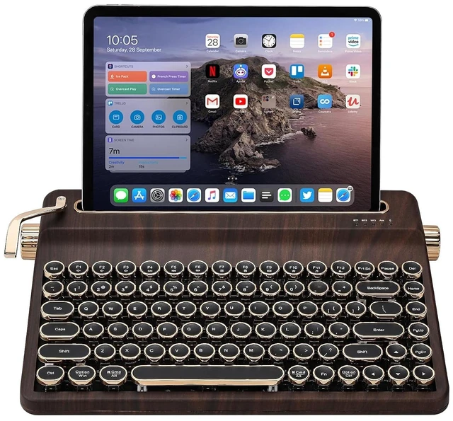 Alt view image 2 of 2 - QL75 Wireless Typewriter Hot Swap Retro Mechanical Keyboard,Punk Round Keycaps,RGB Backlit QMK/VIA P