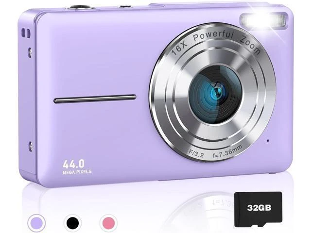 Alt view image 8 of 14 - AiTechny Digital Camera, FHD 1080P Kids Camera, 44MP Point and Shoot Cameras for Pictures with 32GB Card, 16X Zoom, Lanyard, Portable Travel Mini Camera for Kids Teens Beginner(Purple)