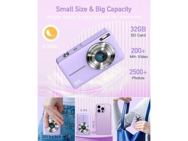 Alt view image 12 of 14 - AiTechny Digital Camera, FHD 1080P Kids Camera, 44MP Point and Shoot Cameras for Pictures with 32GB Card, 16X Zoom, Lanyard, Portable Travel Mini Camera for Kids Teens Beginner(Purple)