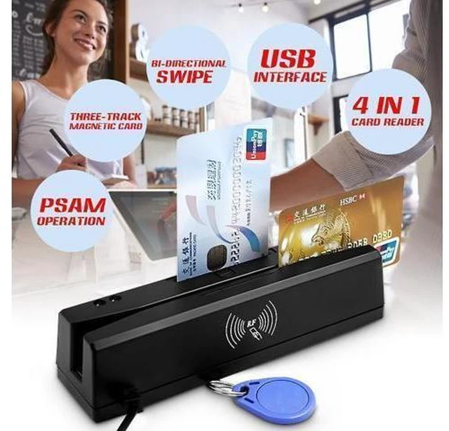 Alt view image 6 of 10 - 4-in-1 Multi Card Reader Magnetic Stripe Credit Card EMV IC Chip RFID PSAM Reader Writer Digital Memory Card Reader