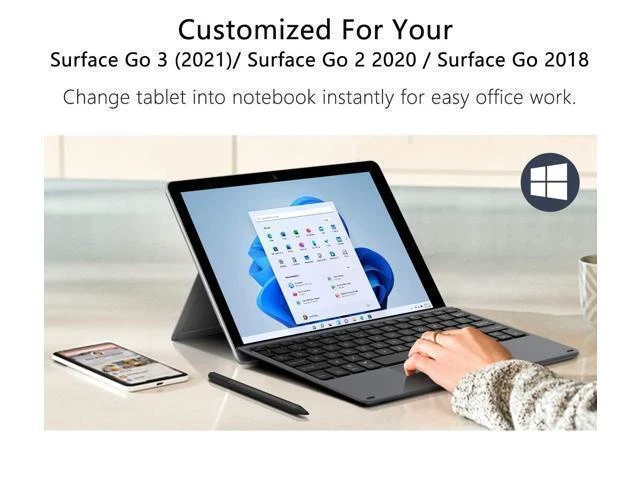 Alt view image 12 of 12 - MoKo Type Cover Fit Microsoft Surface Go 4 (2023)/ Go 3 (2021)/ Go 2 2020 / Go 2018, Slim Wireless Bluetooth Keyboard with Trackpad, 7-Color LED Backlit, Built-in Rechargeable Battery - Black