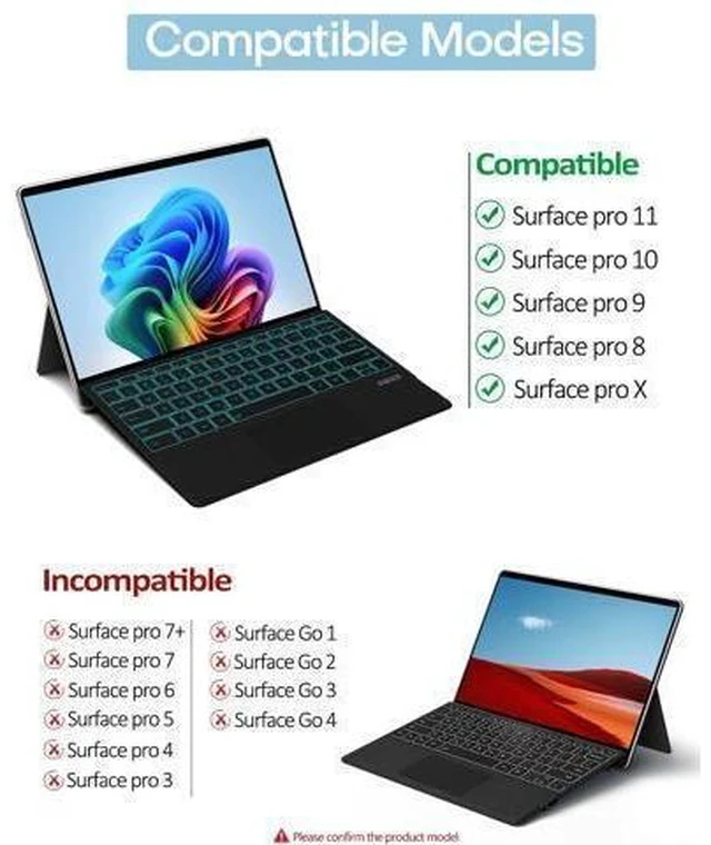 Alt view image 7 of 10 - Surface Pro Keyboard for Microsoft Surface Pro 11/10/9/8/X, Surface Pro Bluetooth Type Cover with 7 Colors Backlit, Touchpad, Sleep/Wake Function, Pencil Holder, Rechargeable Battery