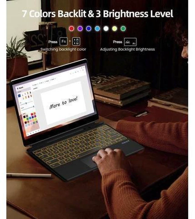 Alt view image 8 of 10 - Surface Pro Keyboard for Microsoft Surface Pro 11/10/9/8/X, Surface Pro Bluetooth Type Cover with 7 Colors Backlit, Touchpad, Sleep/Wake Function, Pencil Holder, Rechargeable Battery