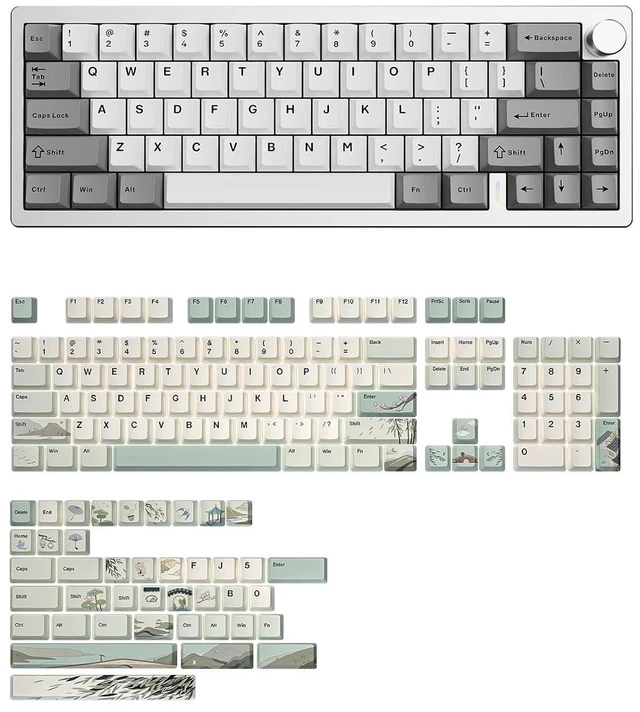 Alt view image 2 of 2 - AL68 Keyboard (Silver, Cocoa Cream V2),Spring Tea Keycap Cherry(Cherry Profile, Spring Tea)