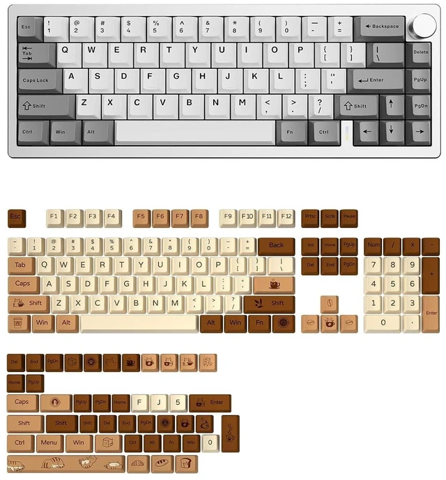 Alt view image 2 of 2 - AL68 Wireless Mechanical Keyboard (Silver, Cocoa Cream V2), Coffee Cat Dye Sub PBT Keycaps(Cherry Pr