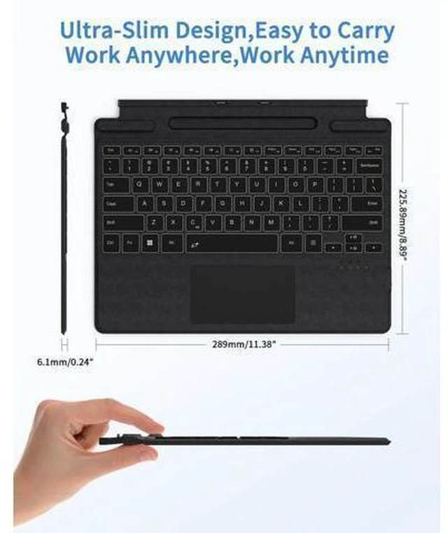Alt view image 10 of 10 - Surface Pro Keyboard, Wireless Type Cover for Microsoft Surface Pro 11/10/9/8/X, Ultra-Slim Portable Magnetic Bluetooth Keyboard with 7 Color Backlit, Pen Holder, Rechargeable Battery, Trackpad