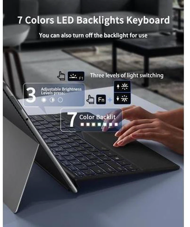 Alt view image 9 of 10 - Surface Pro Keyboard, Wireless Type Cover for Microsoft Surface Pro 11/10/9/8/X, Ultra-Slim Portable Magnetic Bluetooth Keyboard with 7 Color Backlit, Pen Holder, Rechargeable Battery, Trackpad